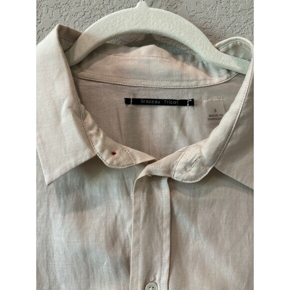 BRAZEAU TRICOT Women’s Sz 3 Light Champagne Boyfriend Long Silk Blend Top - Picture 4 of 7